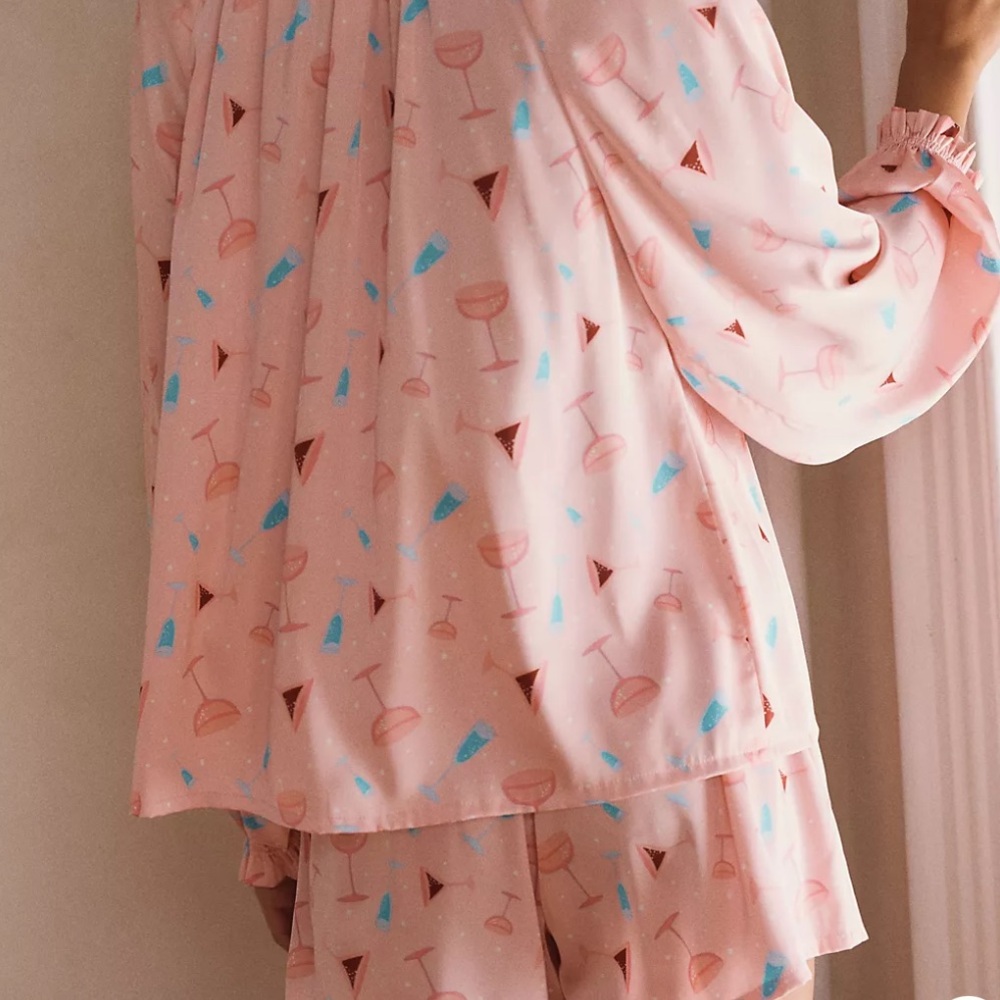 Anthropologie Beach Riot Pink Cocktail Brianne Top & Brixy Shorts Pajama Set XS - Picture 3 of 9